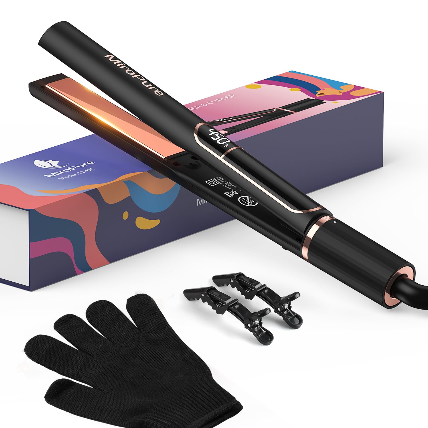 MiroPure Flat Iron Hair Straightener, 1 Inch Titanium Plates Hair Straightener with 15S Heat-up, Professional MCH Ceramic Negative Ion Hair Iron Dual Voltage for Women Hair with...