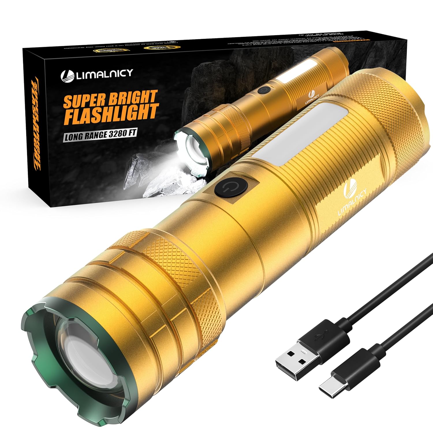 Rechargeable Flashlights High Lumens 100,000 Long Lasting, 4 Modes with Side COB Light, Super Bright LED Flashlight USB C Input & Output, Powerful Strong Flash Light for Hiking...