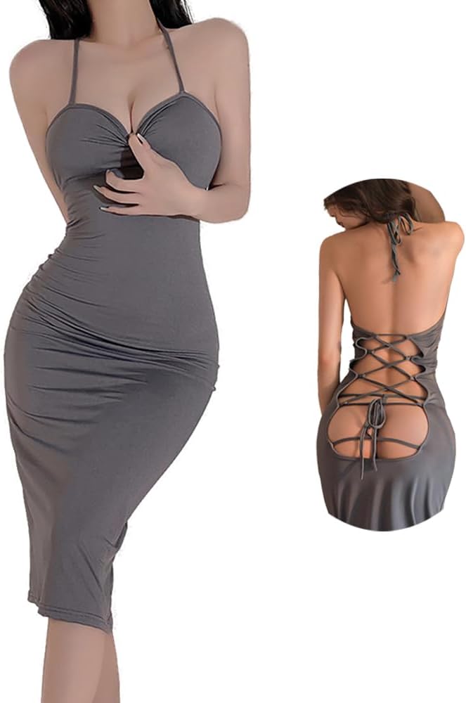 Women's Deep V Neck Halter Backless Mini Dress for Women Party Night Sexy Club Bodycon